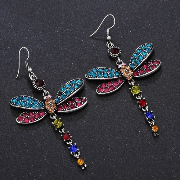 Elegant Multicolor Dragonfly Earrings - Picture 2 of 2